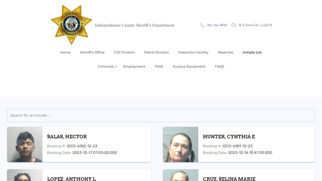 Current Inmate List - INDCO